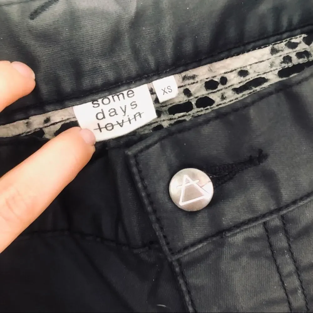 SOMEDAYS LOVIN REVOLVE Black Zip Moto Ribbed Ankle Coated Skinny Denim Jeans 26